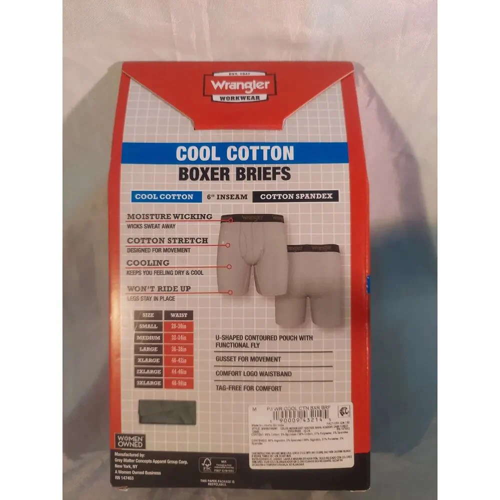 Men's Wrangler Workwear Boxer Briefs 3 Pk. Cool Cotton 6 in. inseam Size M*